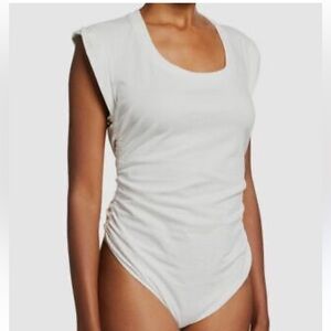 Jonathan Simkhai White Padded-Shoulder Bodysuit